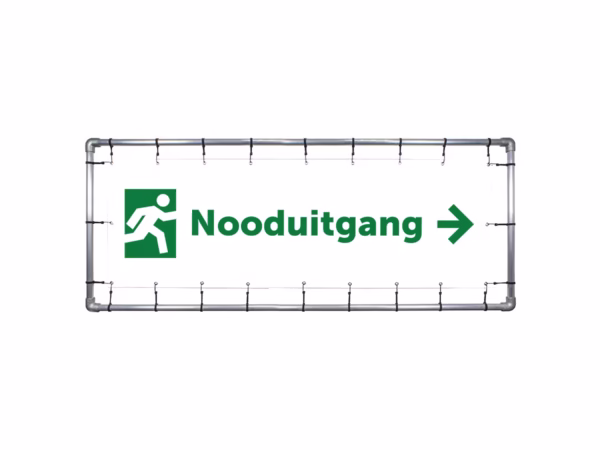 Nooduitgang rechts spandoek in 2 kleuren