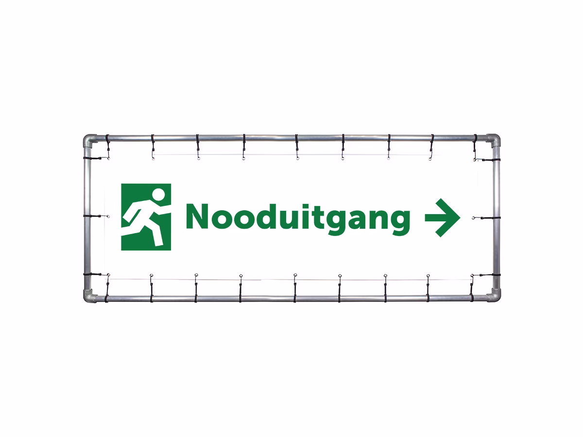 Nooduitgang rechts spandoek in 2 kleuren