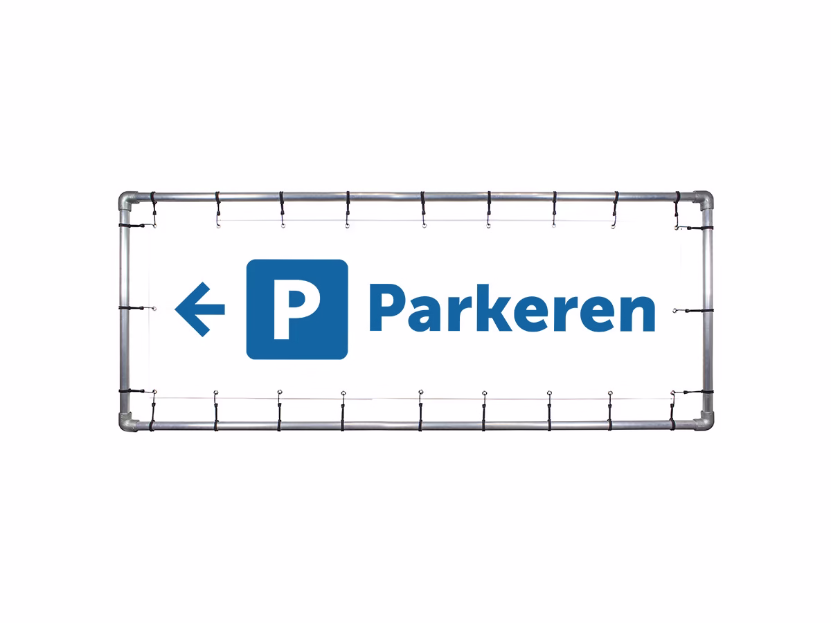 Parkeren links spandoek in 2 kleuren