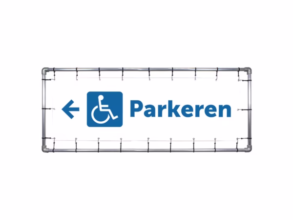 Parkeren mindervalide links spandoek in 2 kleuren