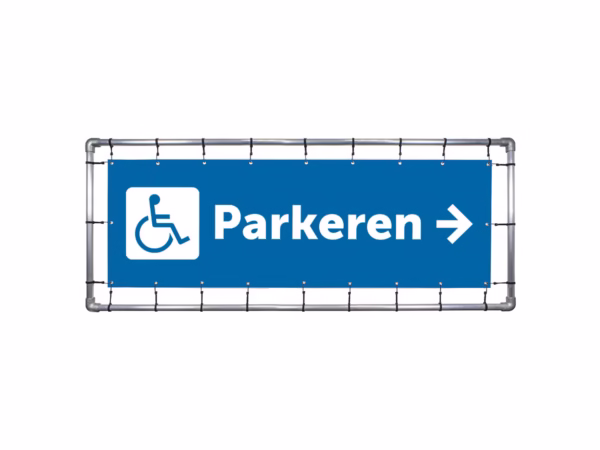 Parkeren mindervalide rechts spandoek in 2 kleuren