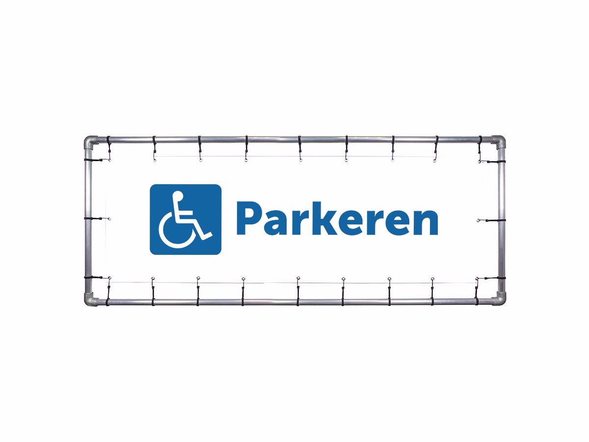 Parkeren mindervalide spandoek in 2 kleuren