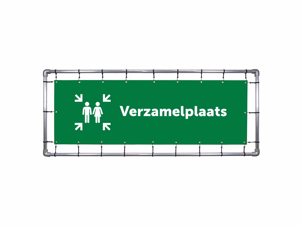 Verzamelplaats calamiteiten spandoek in 2 kleuren