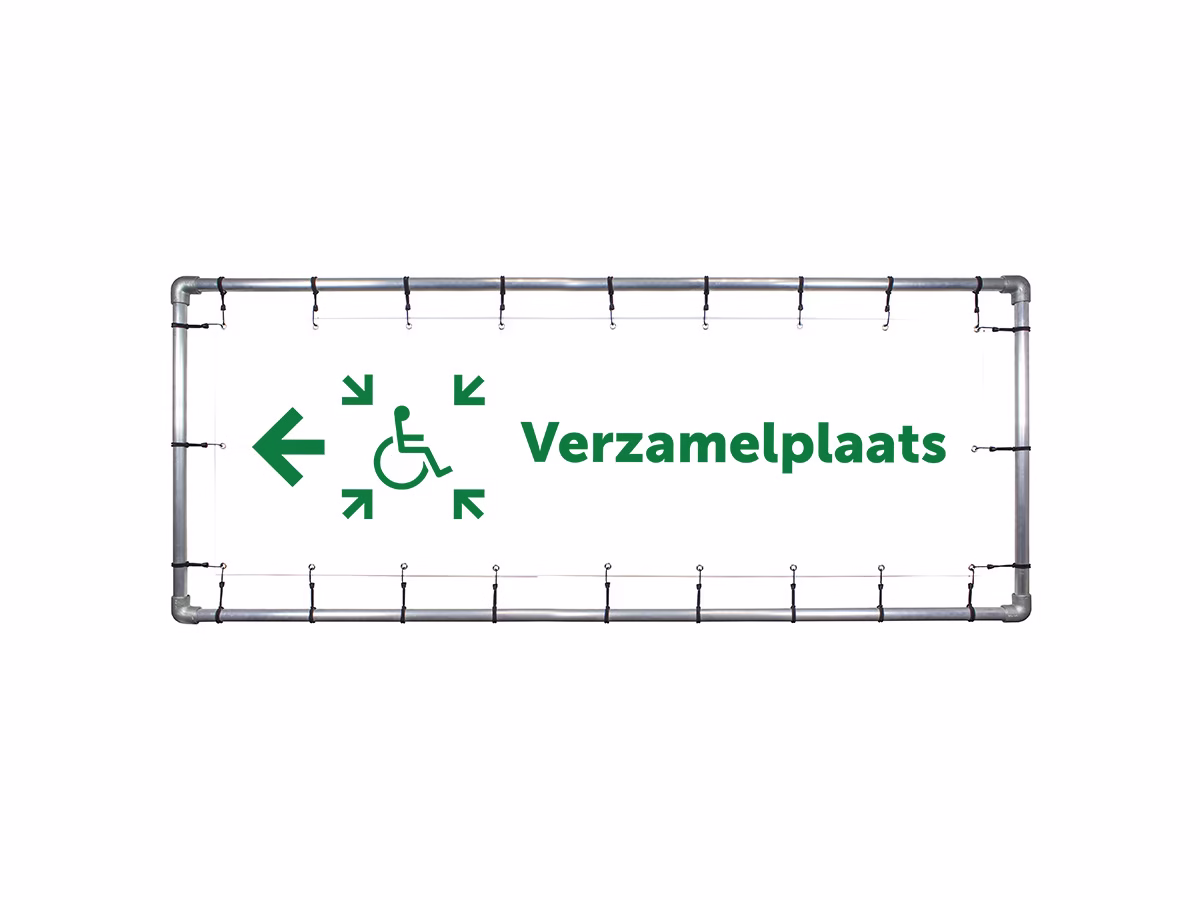 Verzamelplaats calamiteiten mindervalide links spandoek in 2 kleuren