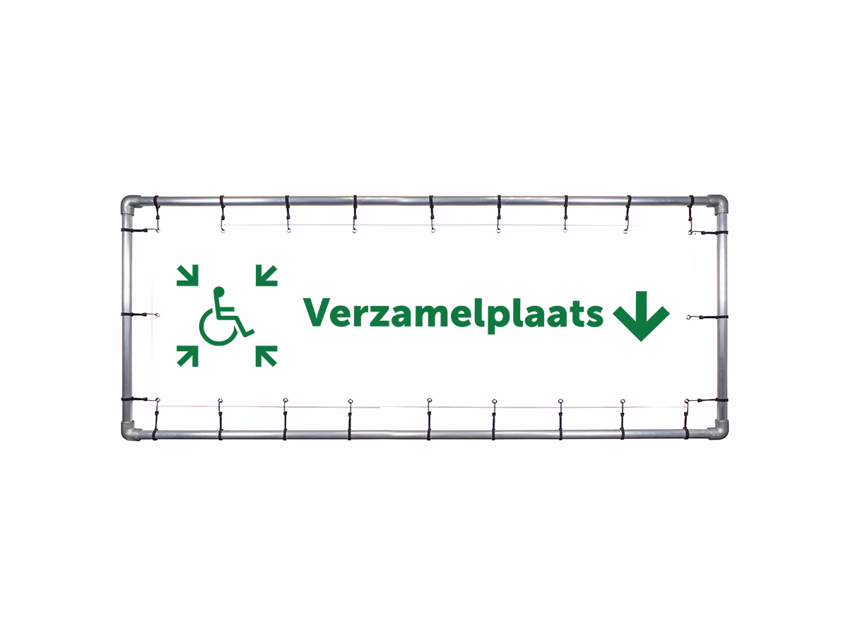 Verzamelplaats calamiteiten mindervalide omlaag spandoek in 2 kleuren