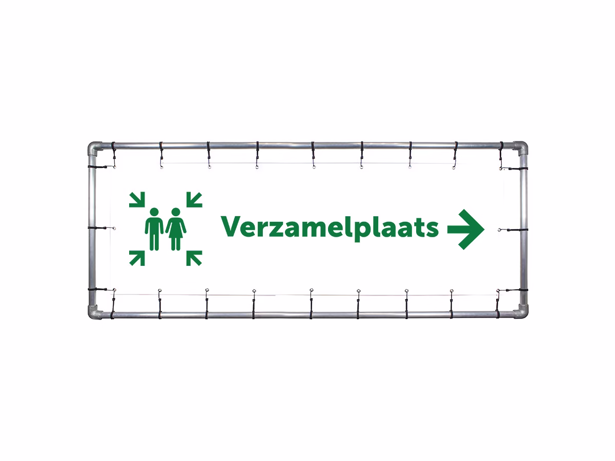 Verzamelplaats calamiteiten rechts spandoek in 2 kleuren