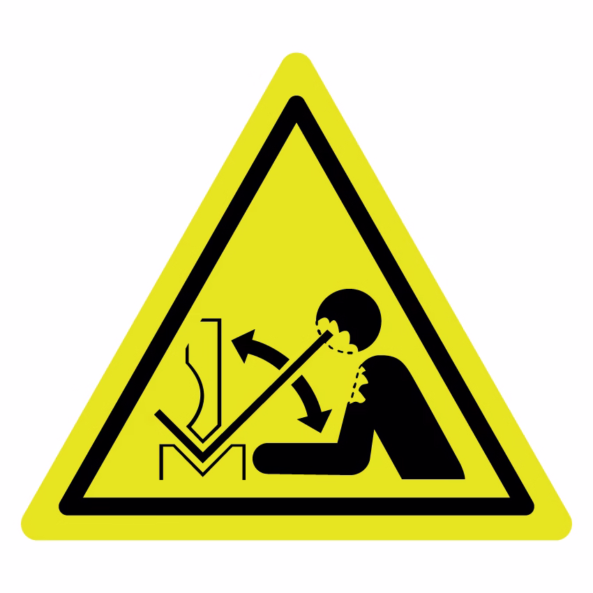 Waarschuwingsbord - Sneldraaiend werkstuk in persbank (W032)